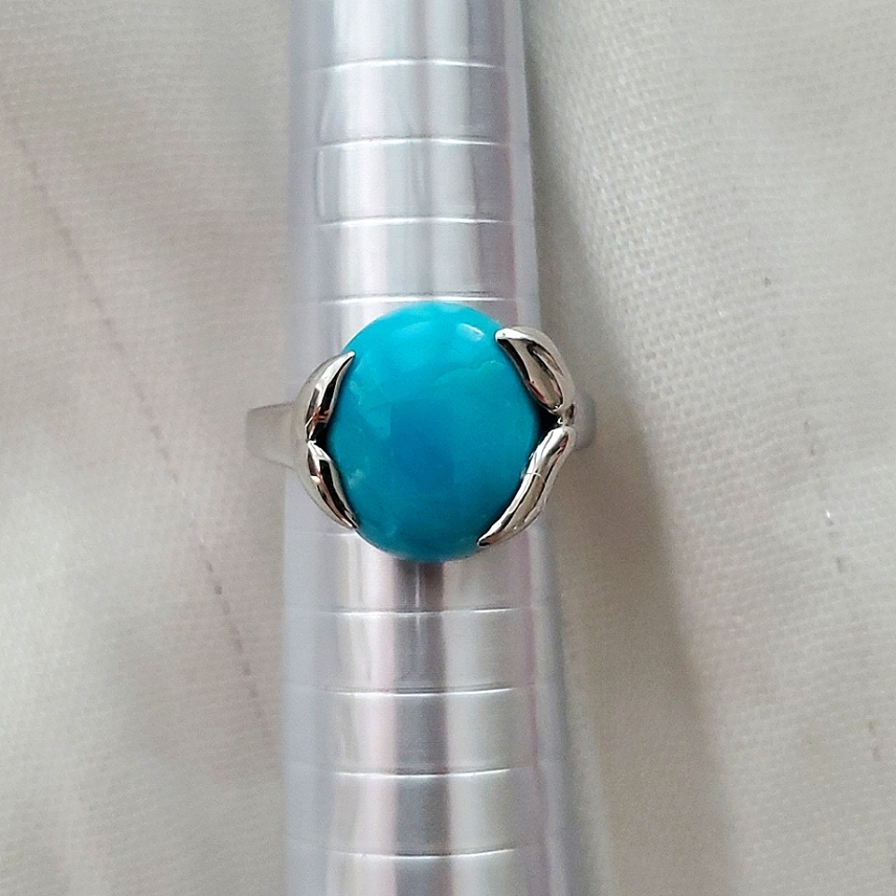 Aqua blue stainless steel fashion ring Sz 8